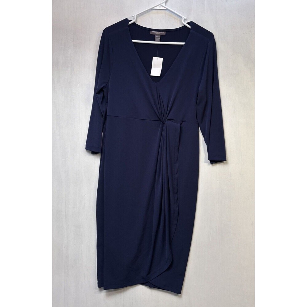 A Pea in the Pod Women's Dress Medium Faux Wrap Maternity Navy